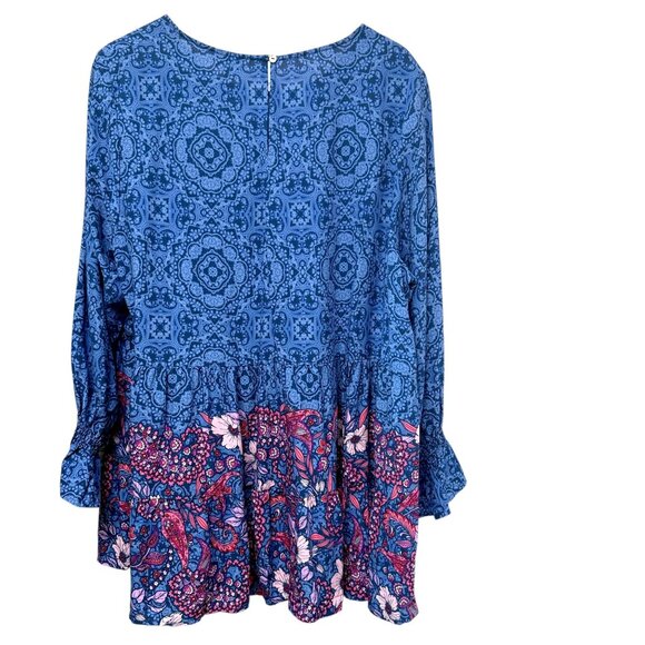 AVENUE Blue Boho Blouse Plus Size 20 Rayon Tunic Top Long Sleeve NWT - Picture 7 of 14
